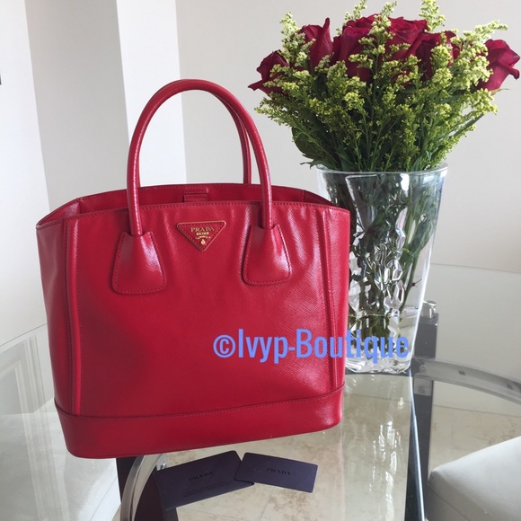 Prada Handbags - Prada Red Saffiano Tote